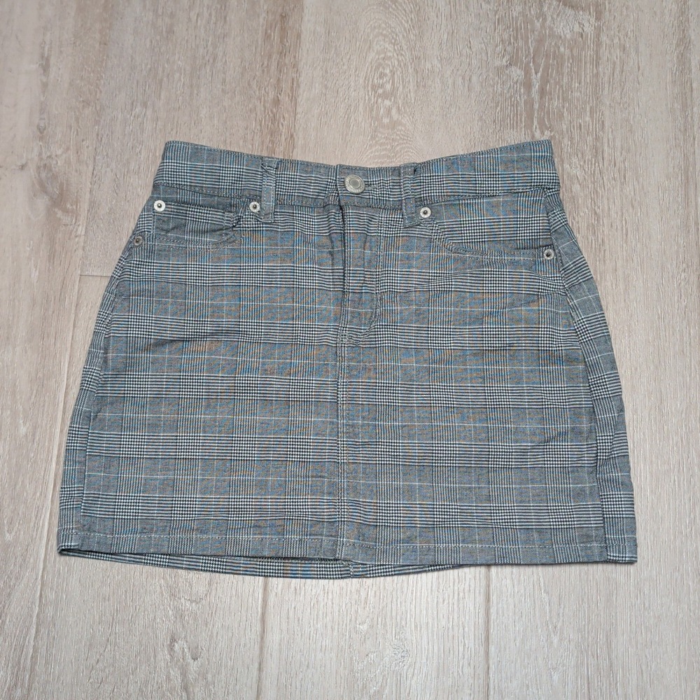American Eagle Grey Plaid Hi Rise Mini Skirt Womens Size 0 Super Stretch 28x14